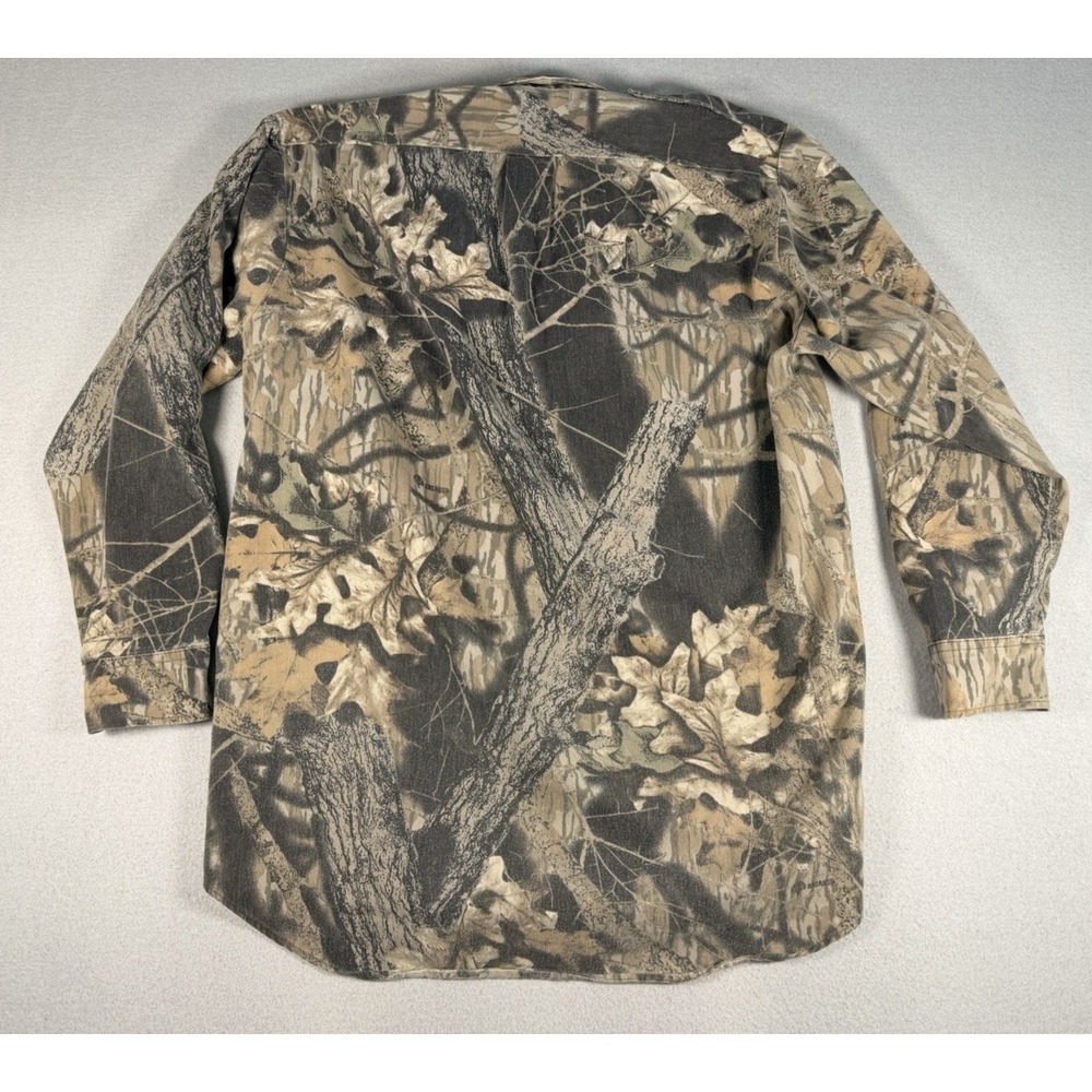 Mens VTG Mossy Oak Shirt Mens LARGE? Brown Camo Chamois Flannel Button Up READ - Picture 7 of 7